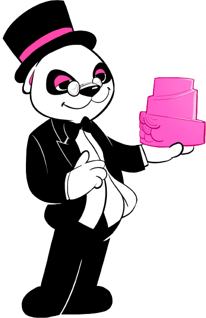 Pink Panda Bakery Character holding a cake